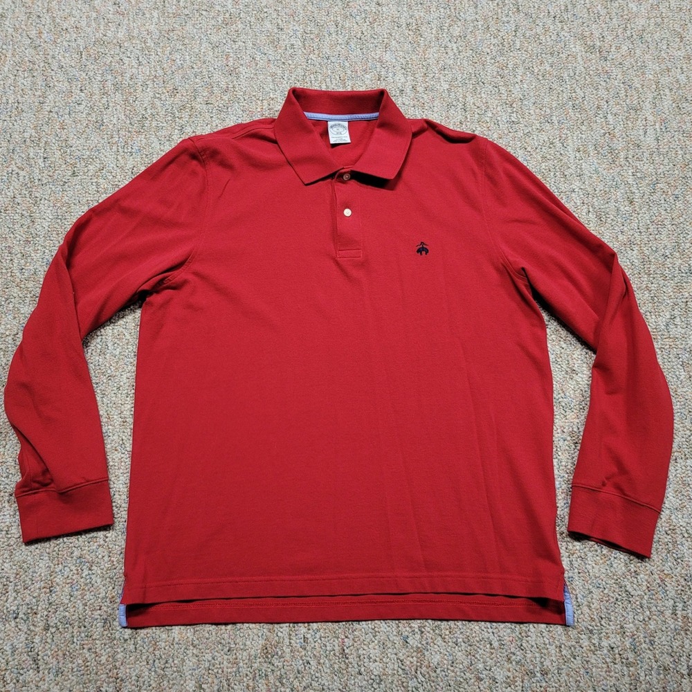 Brooks Brothers Performance Polo Shirt Mens XL Red Slim Fit Long Sleeve Cotton